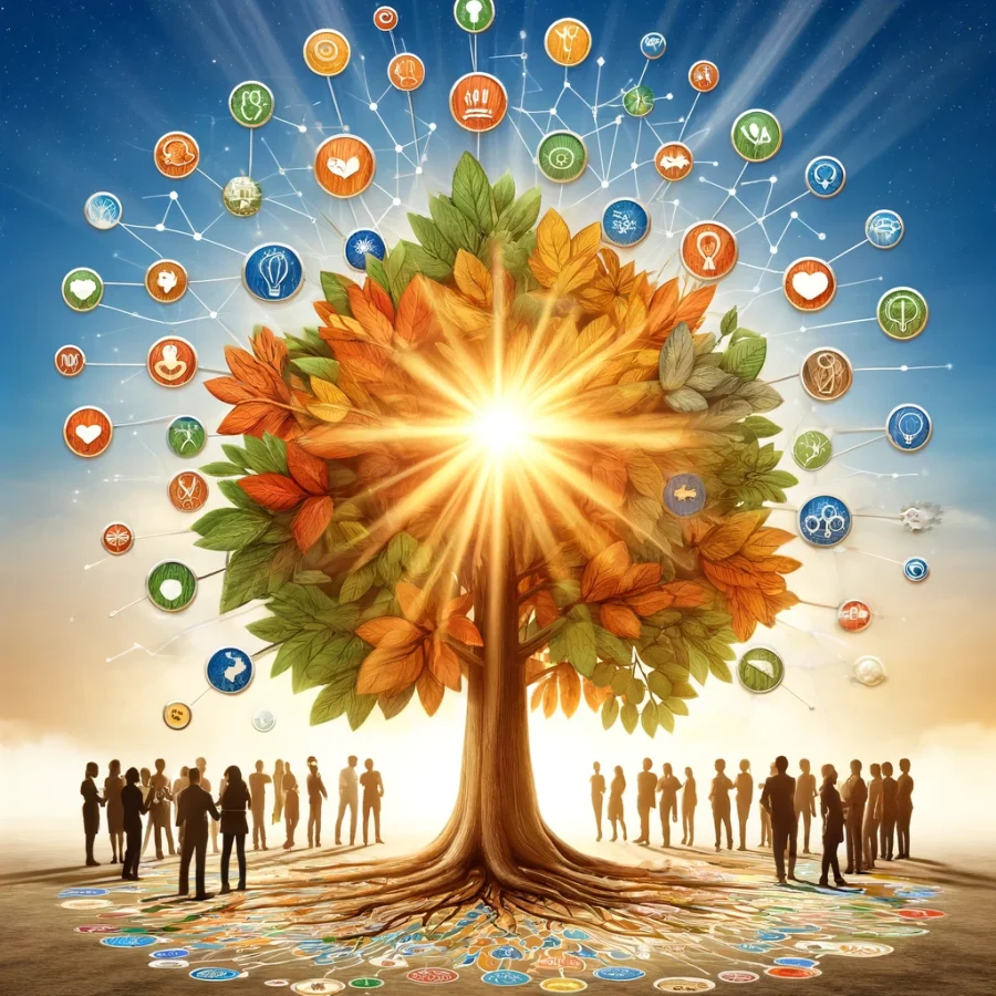 DALL·E 2024 04 10 16.38.20 A Creative And Inspiring Image That Visually Represents The Mission And Values Of An Organization. The Central Focus Is A Large, Flourishing Tree With DALL·E 2024 04 10 16.38.20 A Creative And Inspiring Image That Visually Represents The Mission And Values Of An Organization. The Central Focus Is A Large, Flourishing Tree With